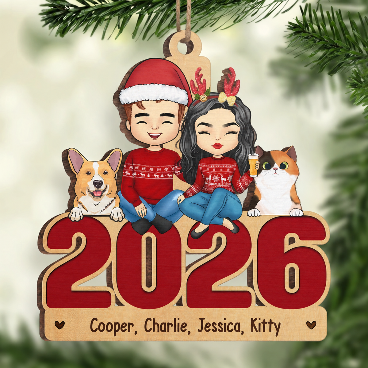 Happy Howlidays With All Our Love - Dog & Cat - Personalized Custom Shaped Ornament - Christmas Gift For Family, Pet Owners, Pet Lovers