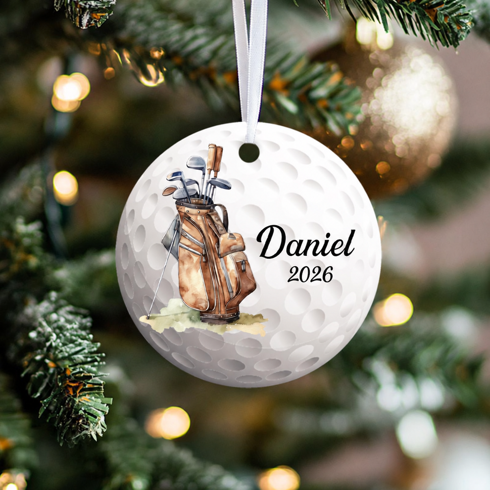 Golf Christmas Ornament personalized circle ceramic ornament, main view
