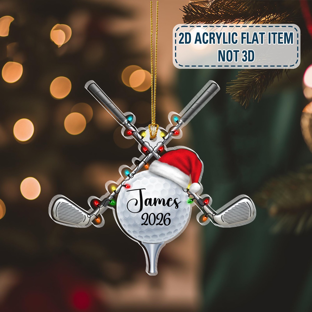 Golf Ball Christmas Ornament - Personalized Custom Shaped Acrylic Ornament - Christmas Gift For Golfers, Golf Lovers