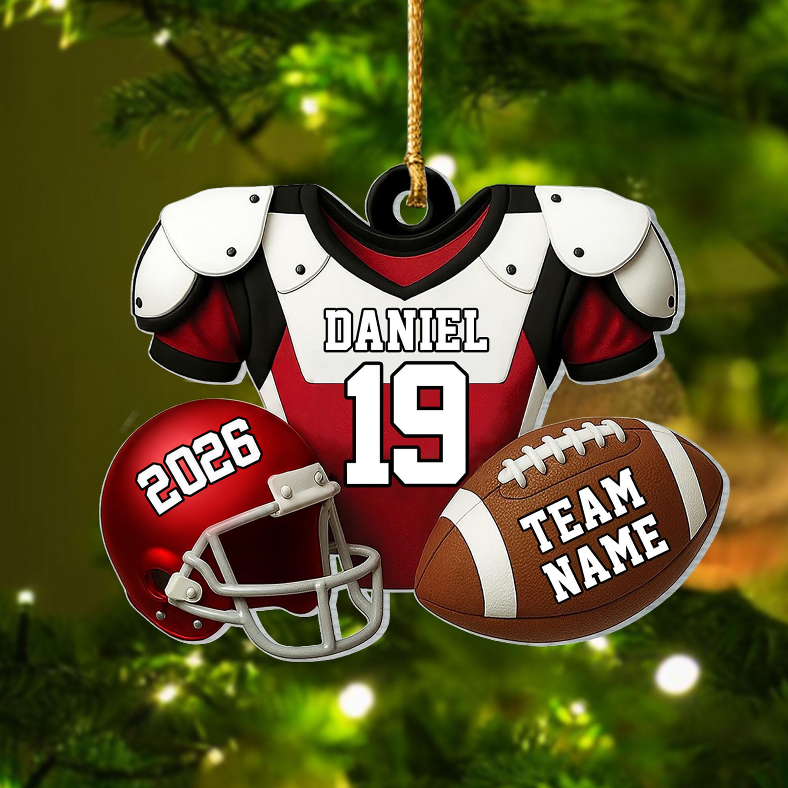 American Football Christmas - Personalized Custom Shaped Acrylic Ornament - Christmas Gift for Football Player, Football Lover, Son/Daughter, Grandkids