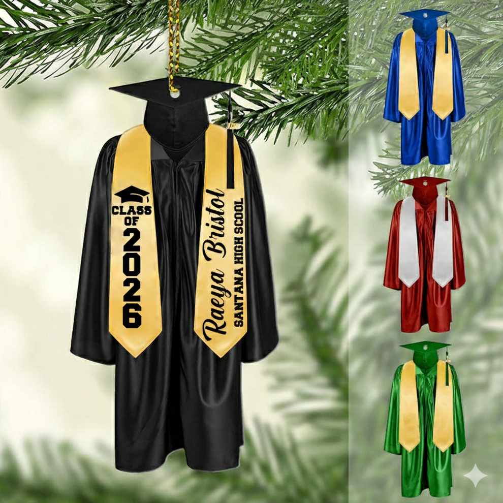 Graduation Cap & Gown Ornament personalized custom shaped acrylic ornament, main view