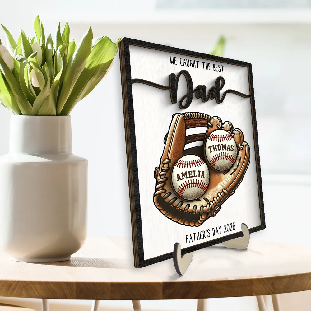 Personalized We Caught The Best Dad Baseball, Softball wooden plaque, alternate view 3
