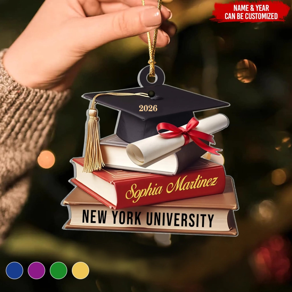 Custom School Graduation Cap With Books - Personalized Custom Shaped Ornament - Graduation Motivation Gift For Her/Him, Daughter/Son, Grad Ceremony, Commencement