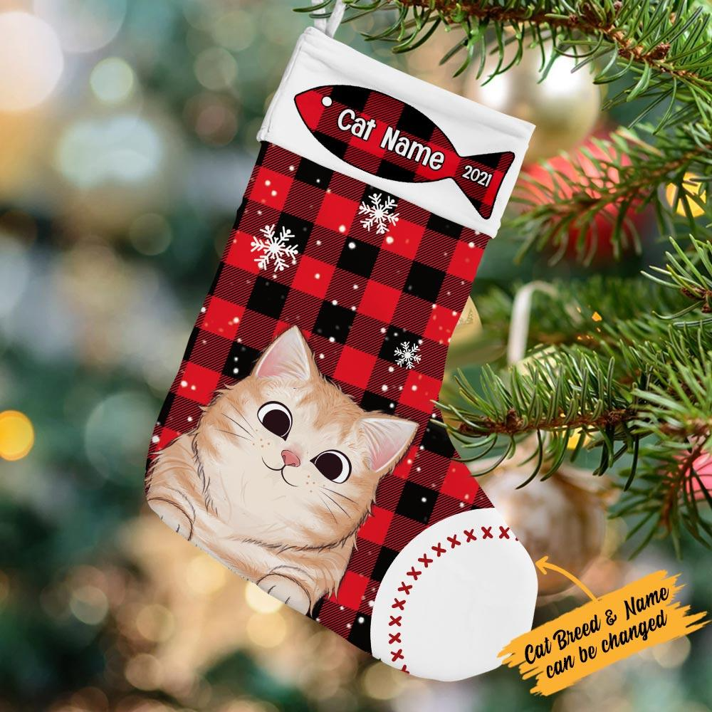Christmas Cat Stocking - Personalized Custom Christmas Stocking - Gift For Cat Lovers, Cat Mom, Cat Dad