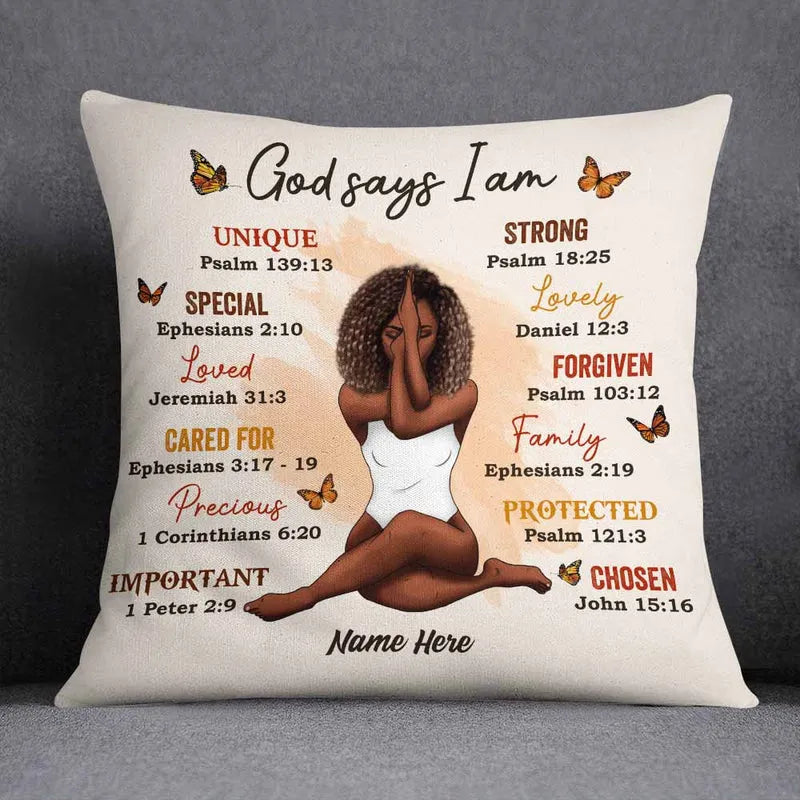 God Says I Am personalized pillow, main view