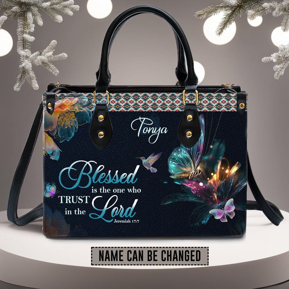 Personalized Blessed Is The One Who Trusts In The Lord handbag, front view
