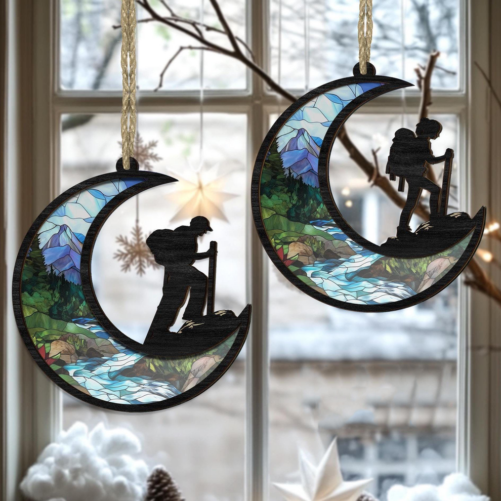 Hiker Ornament personalized suncatcher ornament, main view