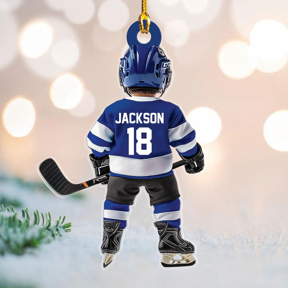 Ice Hockey Christmas custom shaped acrylic ornament, main view
