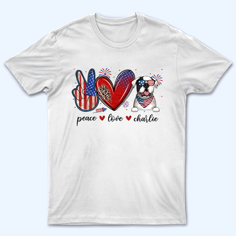 Peace Love Dogs USA Flag Pattern personalized t-shirt, main view