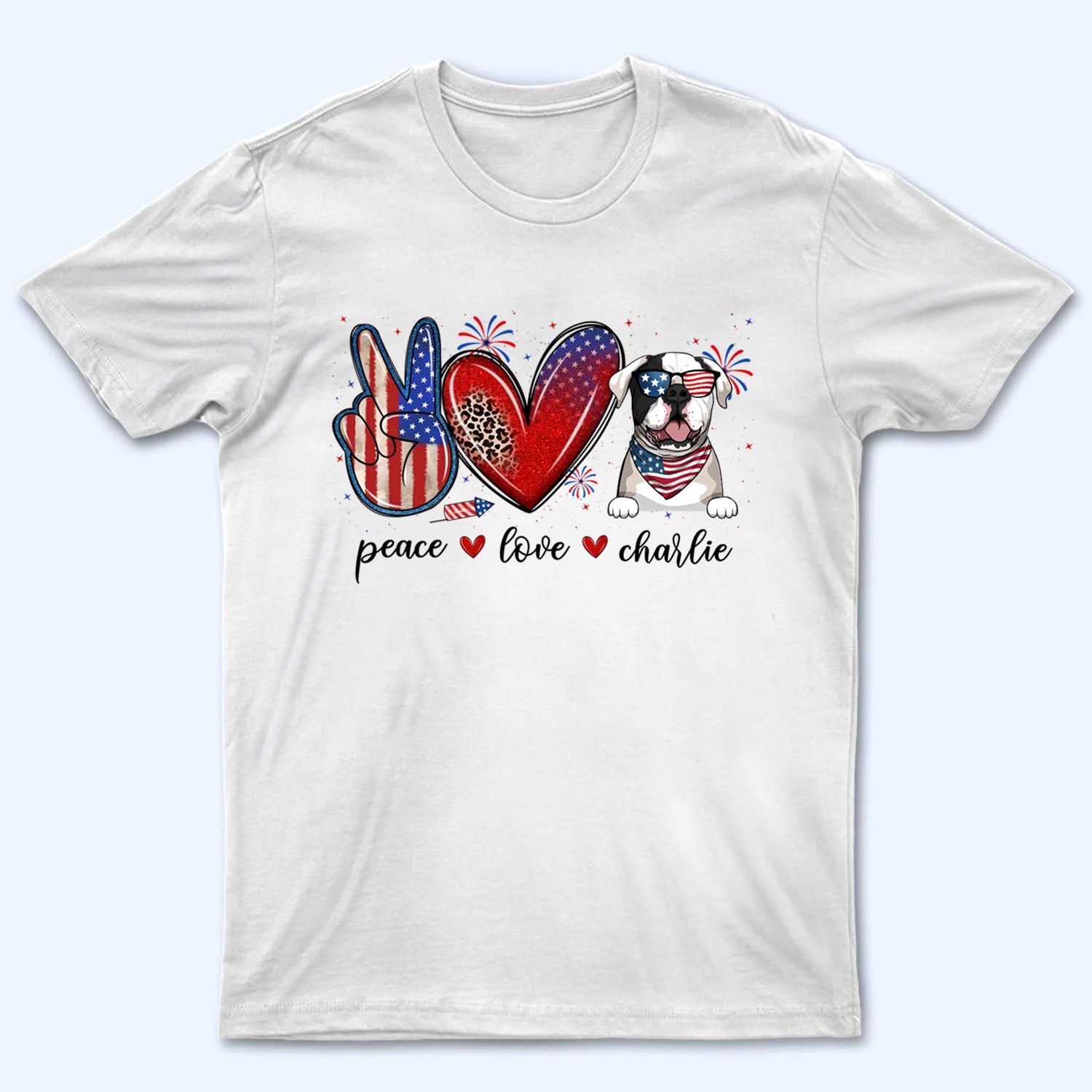 Peace Love Dogs USA Flag Pattern - Personalized Custom Shirt - 4th Of July Gift For Dog Mom, Dog Dad, Dog Lovers