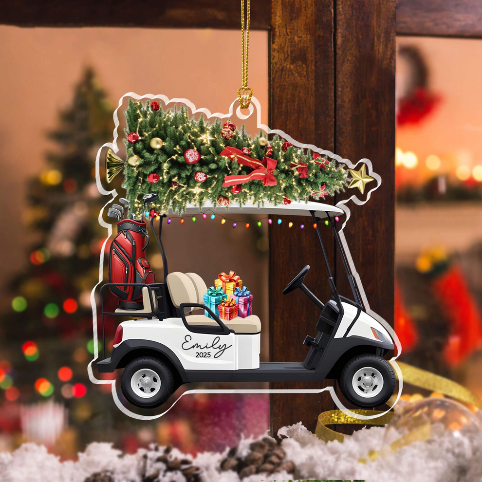 Golf Cart Christmas custom shaped acrylic ornament, main view