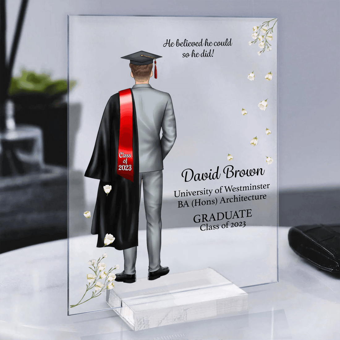 Personalized Graduation Gifts, Presents & Ideas For Him, Grad Ceremony, acrylic plaque, alternate view 3