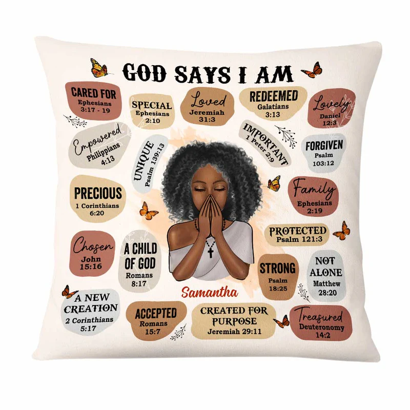 God Says I Am Bible Verse Affirmations Custom Pillow personalized pillow, alternate view 2