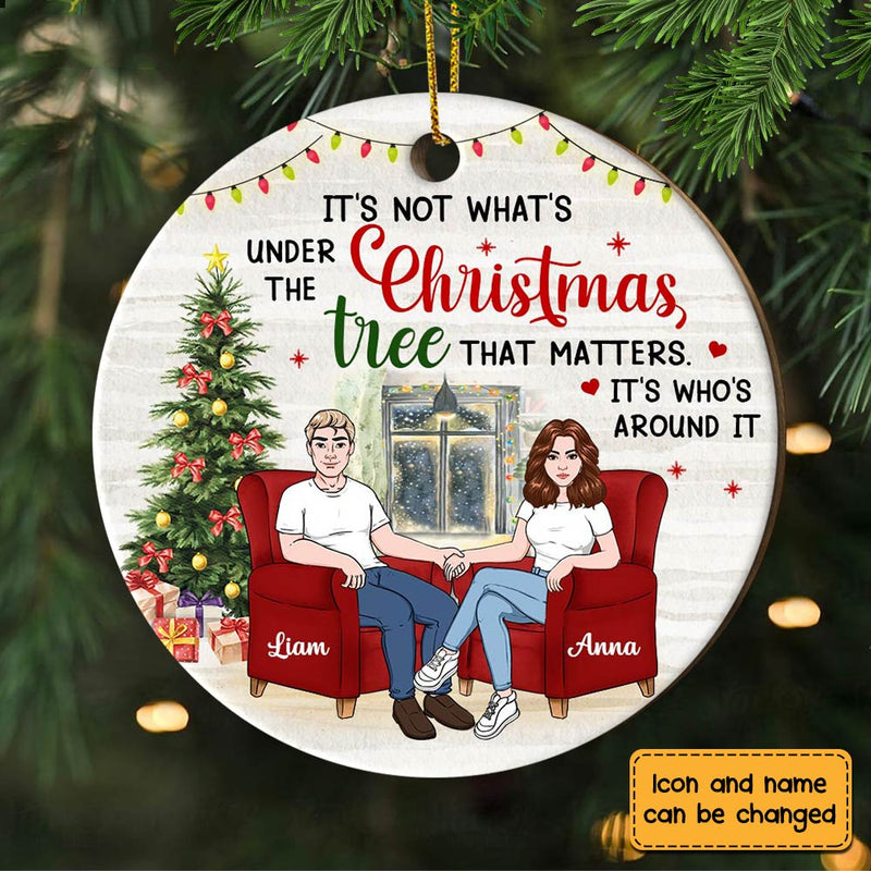 Couple Under The Christmas Tree custom shaped wood ornament, alternate view 2