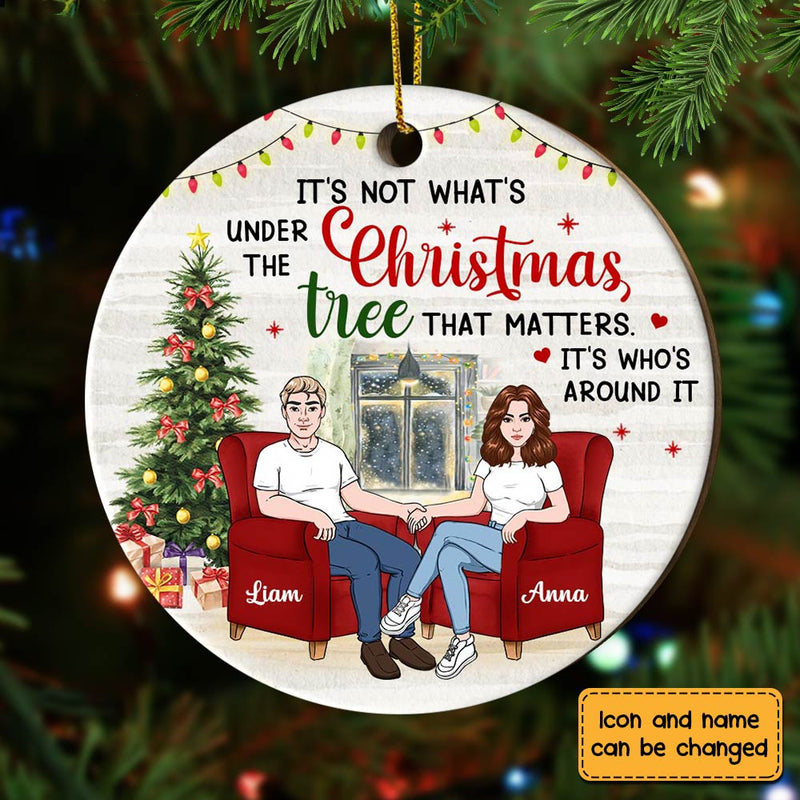 Couple Under The Christmas Tree custom shaped wood ornament, alternate view 3