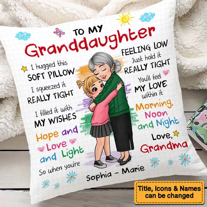 Grandma Hugged This Soft Pillow - Personalized Custom Pillow - Gift For Granddaughter, Grandson, Kids