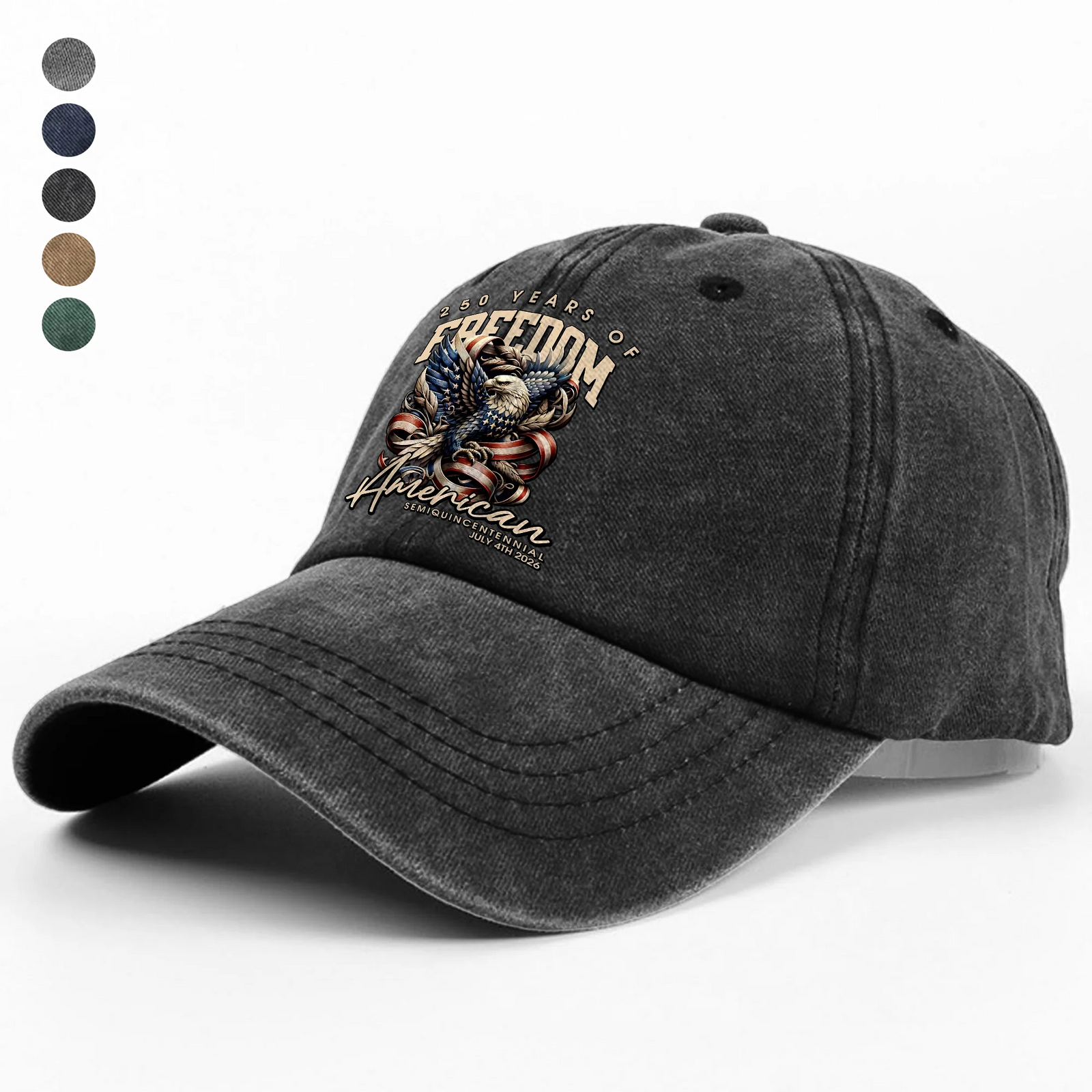 250 Years Of Freedome America - Personalized Custom Vintage Washed Denim Cap - America 250th Anniversary Gifts For Him, Husband, Dad, Grandpa