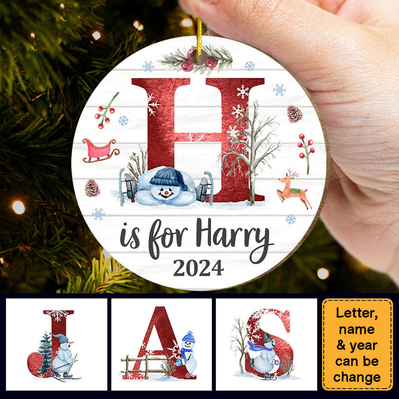 Personalized Name Ornament - Personalized Circle Wood Ornament - Christmas Gifts For Son, Daughter, Granddaughter, Grandson, Kids