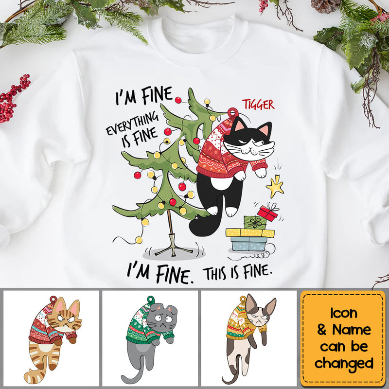 I'm Fine Everything Is Fine - Personalized Custom T Shirt - Christmas Gift For Cat Lovers, Pet Lovers, Cat Mom, Cat Dad