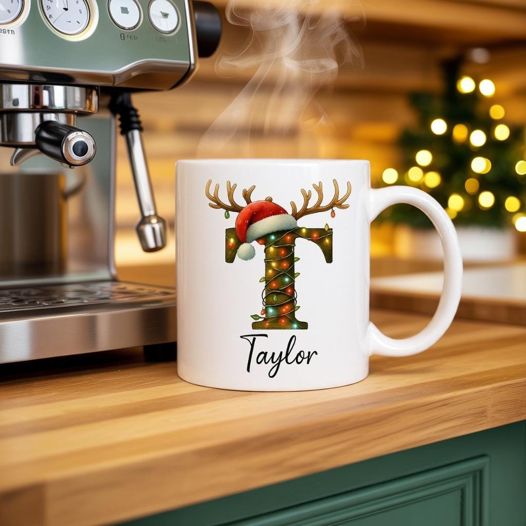 Monogrammed Christmas Mug Custom Name - Personalized Custom Mug - Christmas Gift For Family Members, Friends, Coworkers
