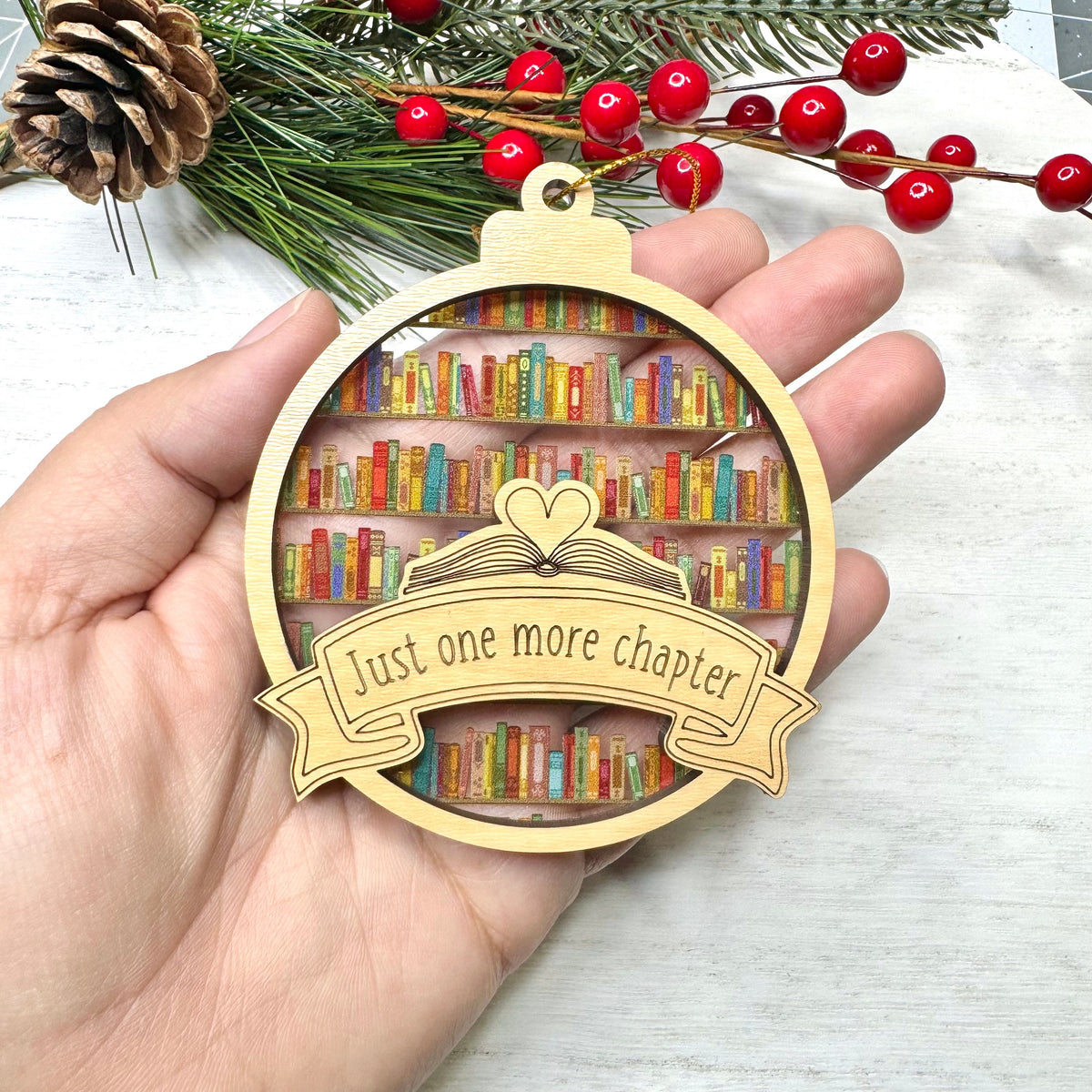 Just One More Chapter Book Lovers - Personalized Window Hanging Suncatcher Ornament - Christmas Gift For Book Lovers, Bookworms, Readers