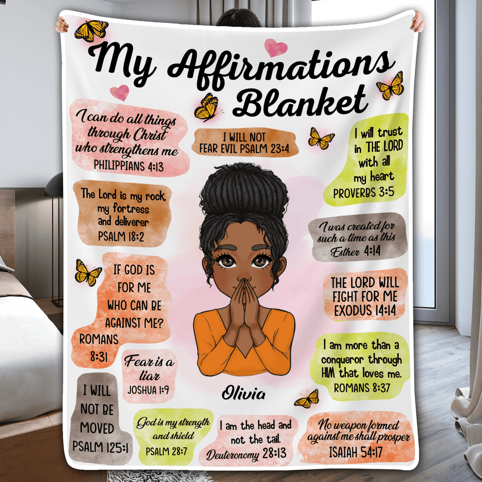 Personalized My Affirmations fleece blanket, product with name options