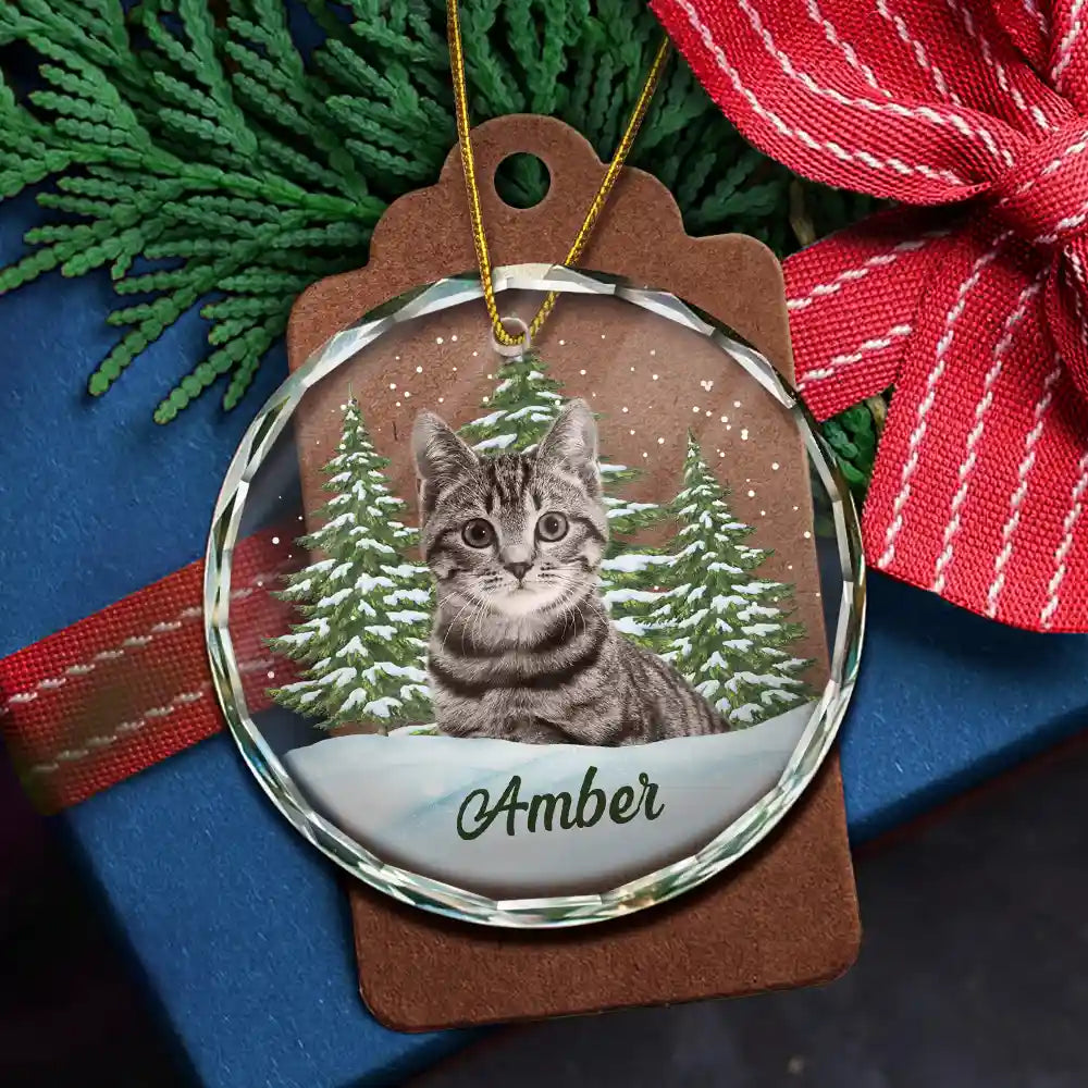Custom Photo Pet Face personalized circle glass ornament, alternate view 6
