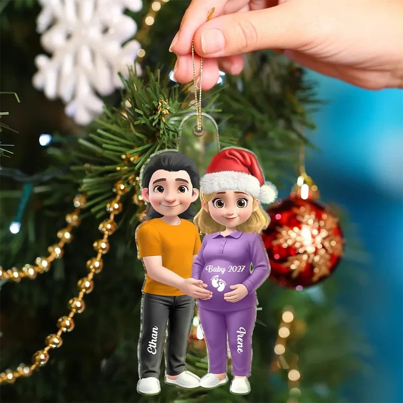 3D Effect Couple Expecting Parents - Personalized Custom Shaped Acrylic Ornament - Christmas Gift for Pregnant Woman, Expecting Parents, Baby Expecting, Baby Announcement