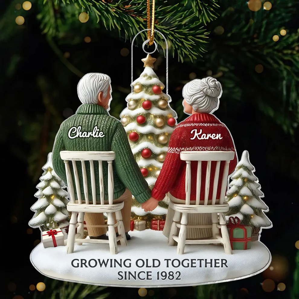 3D Effect Couple Growing Old Together personalized custom shaped acrylic ornament, main view