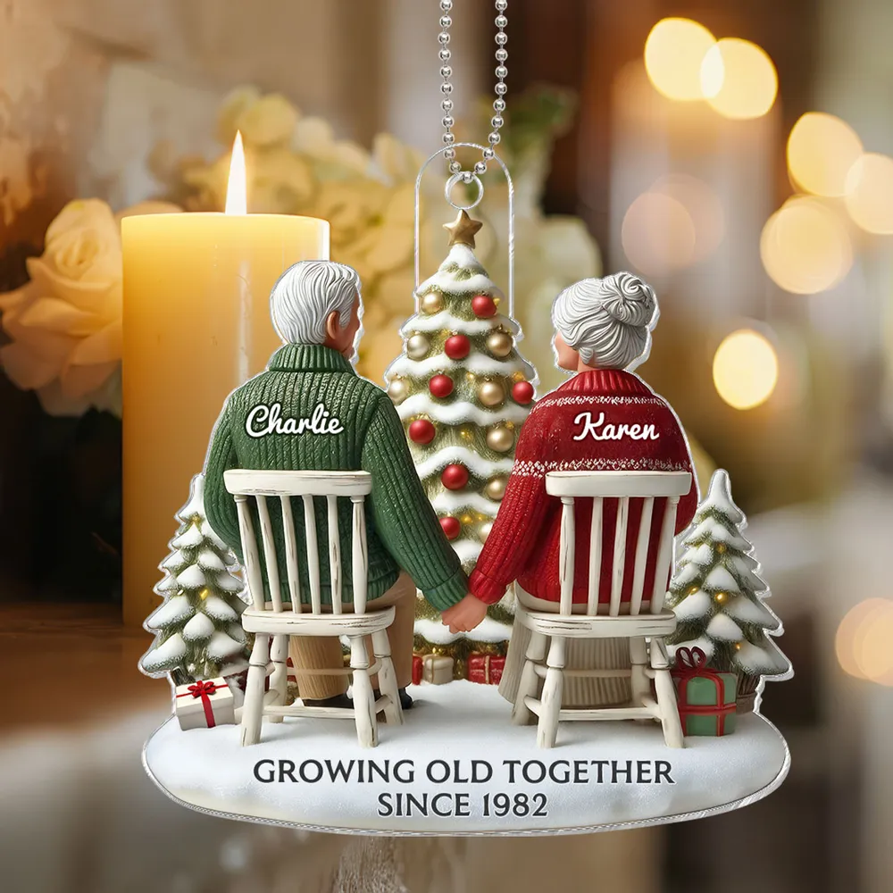 3D Effect Couple Growing Old Together - Personalized Custom Shaped Acrylic Ornament - Christmas Gift For Her/Him, Husband/Wife, Couples