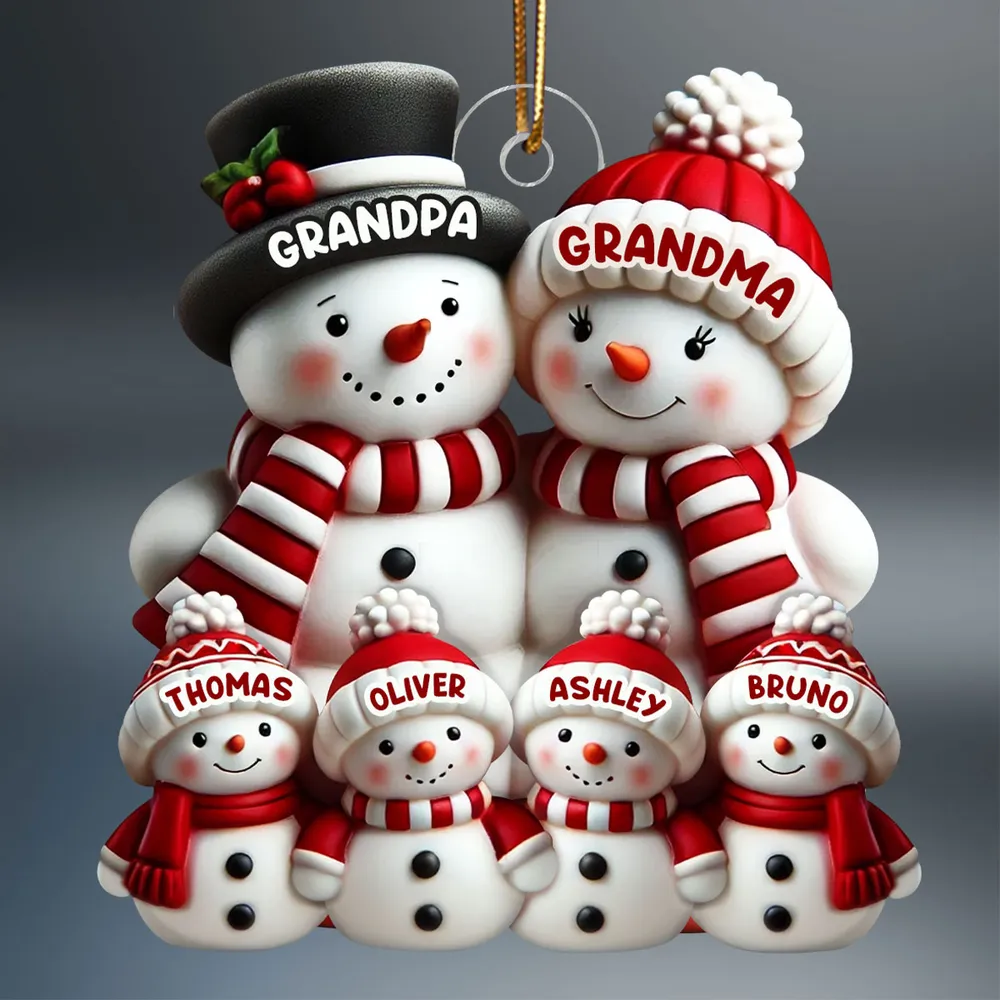 3D Effect Cute Snowman Family Christmas - Personalized Custom Shaped Acrylic Ornament - Christmas Gifts For Family, Mom, Dad, Brother, Sister