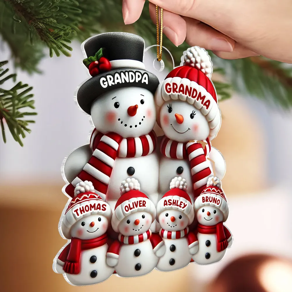 3D Effect Cute Snowman Family Christmas - Personalized Custom Shaped Acrylic Ornament - Christmas Gifts For Family, Mom, Dad, Brother, Sister