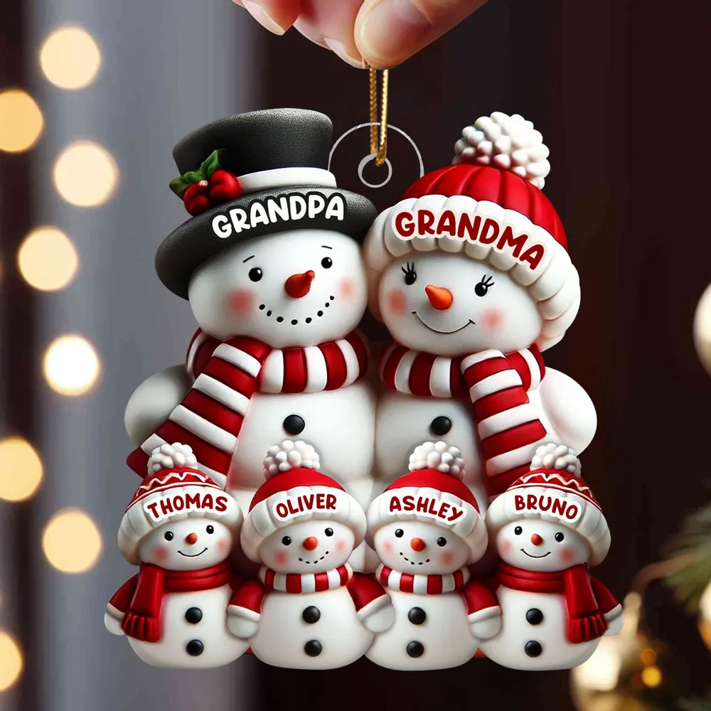3D Effect Cute Snowman Family Christmas - Personalized Custom Shaped Acrylic Ornament - Christmas Gifts For Family, Mom, Dad, Brother, Sister