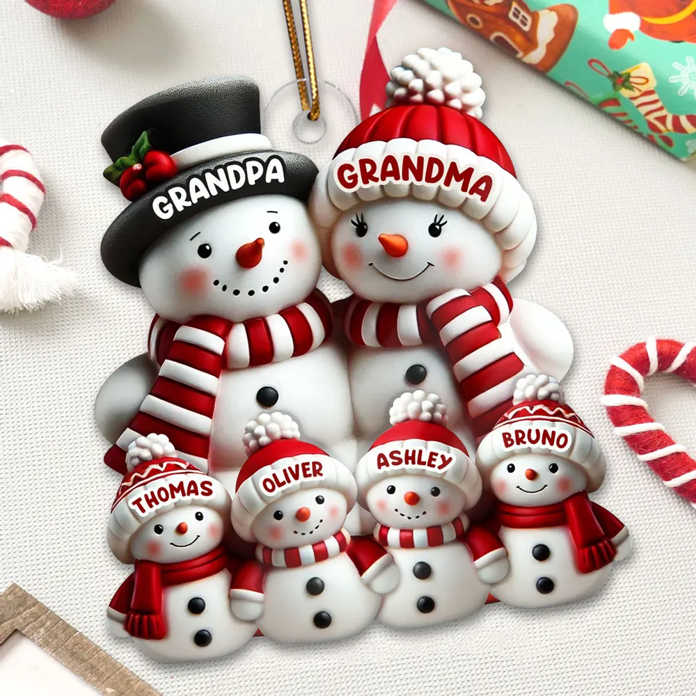 3D Effect Cute Snowman Family Christmas - Personalized Custom Shaped Acrylic Ornament - Christmas Gifts For Family, Mom, Dad, Brother, Sister