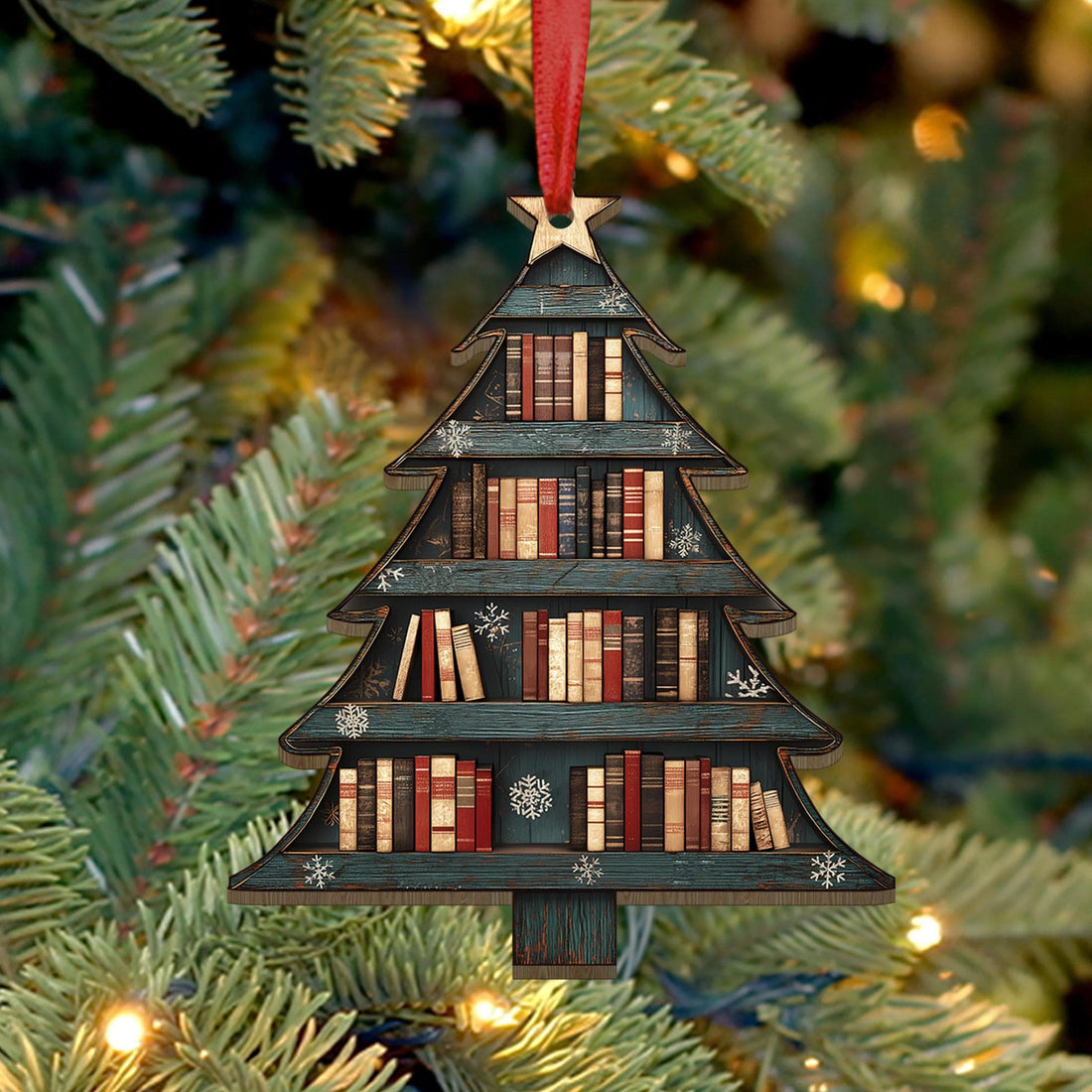 Christmas Book Tree - Personalized Wood Ornament - Christmas Gift For Book Lovers, Librarian