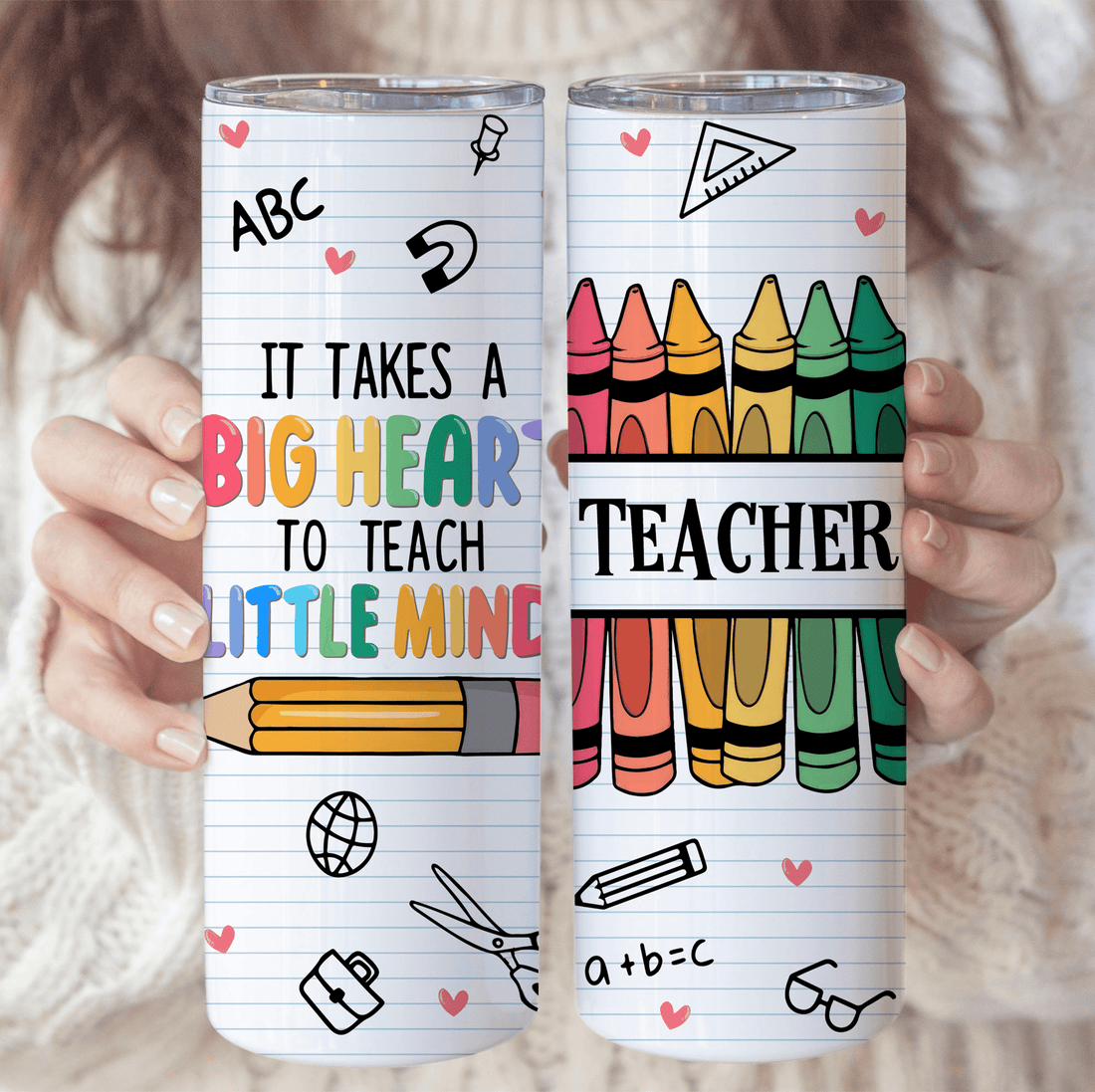 It Takes A Big Heart to Teach Little Minds - Personalized Custom 20oz Skinny Tumbler Cup - Personalized Custom Youth T Shirt - Back To School/ First Day Of School, Loving, Funny Gift for Teacher, Kindergarten, Preschool, Pre K, Paraprofessional - Suzitee Store