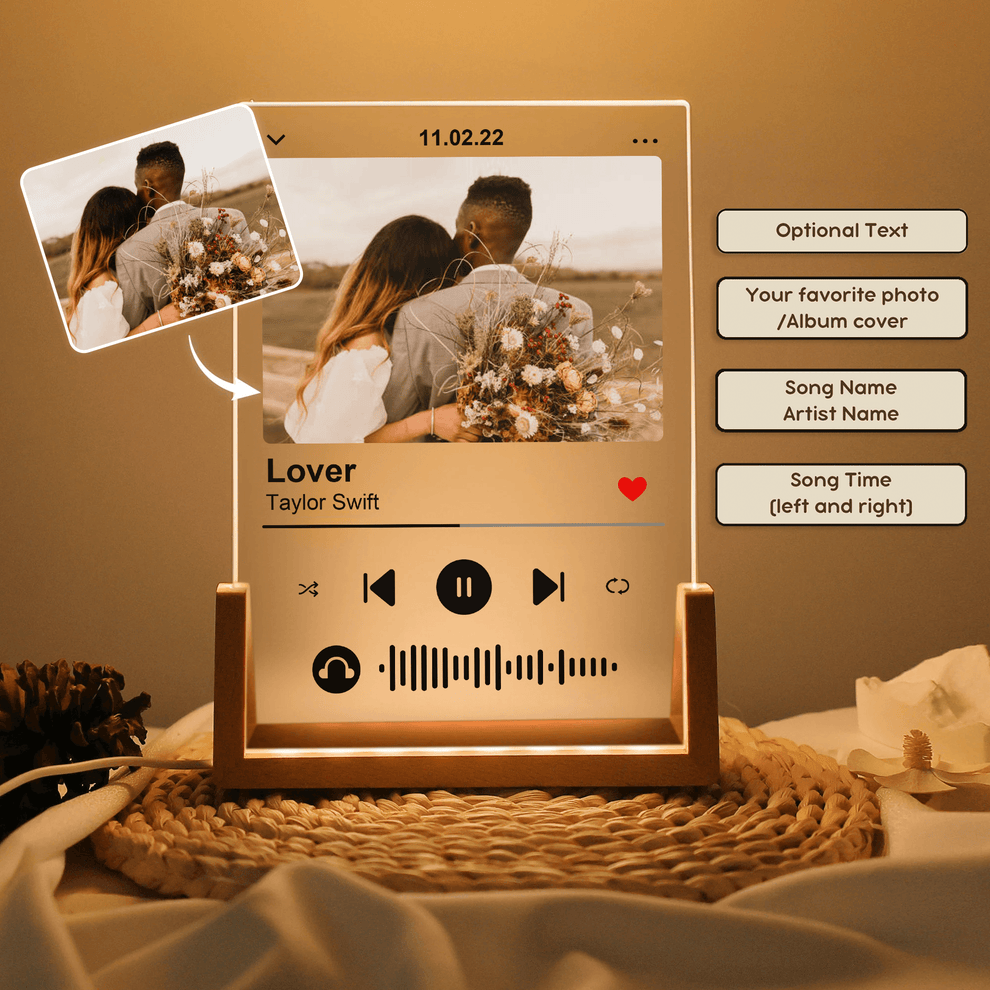 Music Plaque with Photo personalized led light u shaped, main view