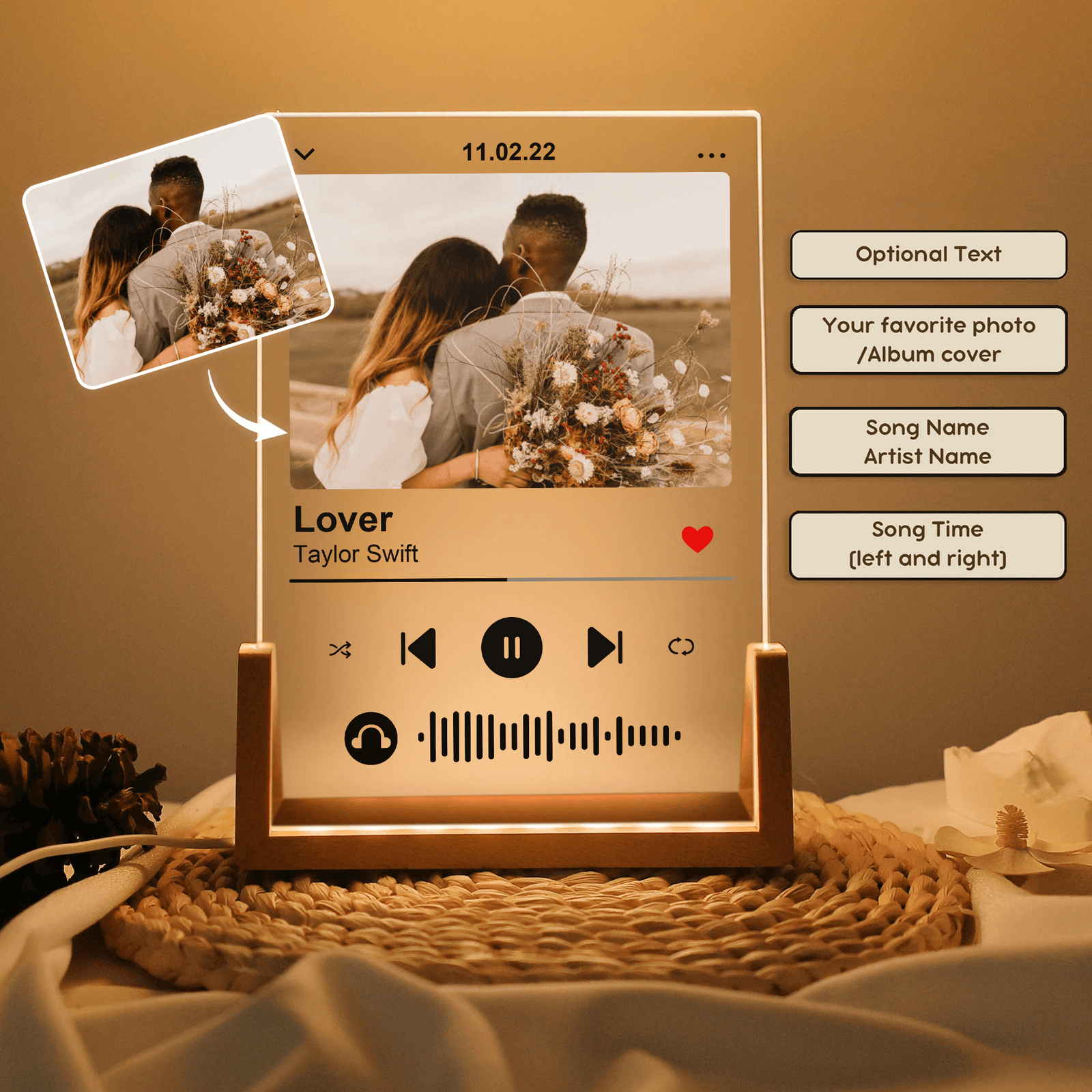 Music Plaque with Photo | Personalized Gift For Couple, Boyfriend, Girlfriend, Her/Him, Husband/Wife, Anniversary, Valentine | Custom Bedroom Decor