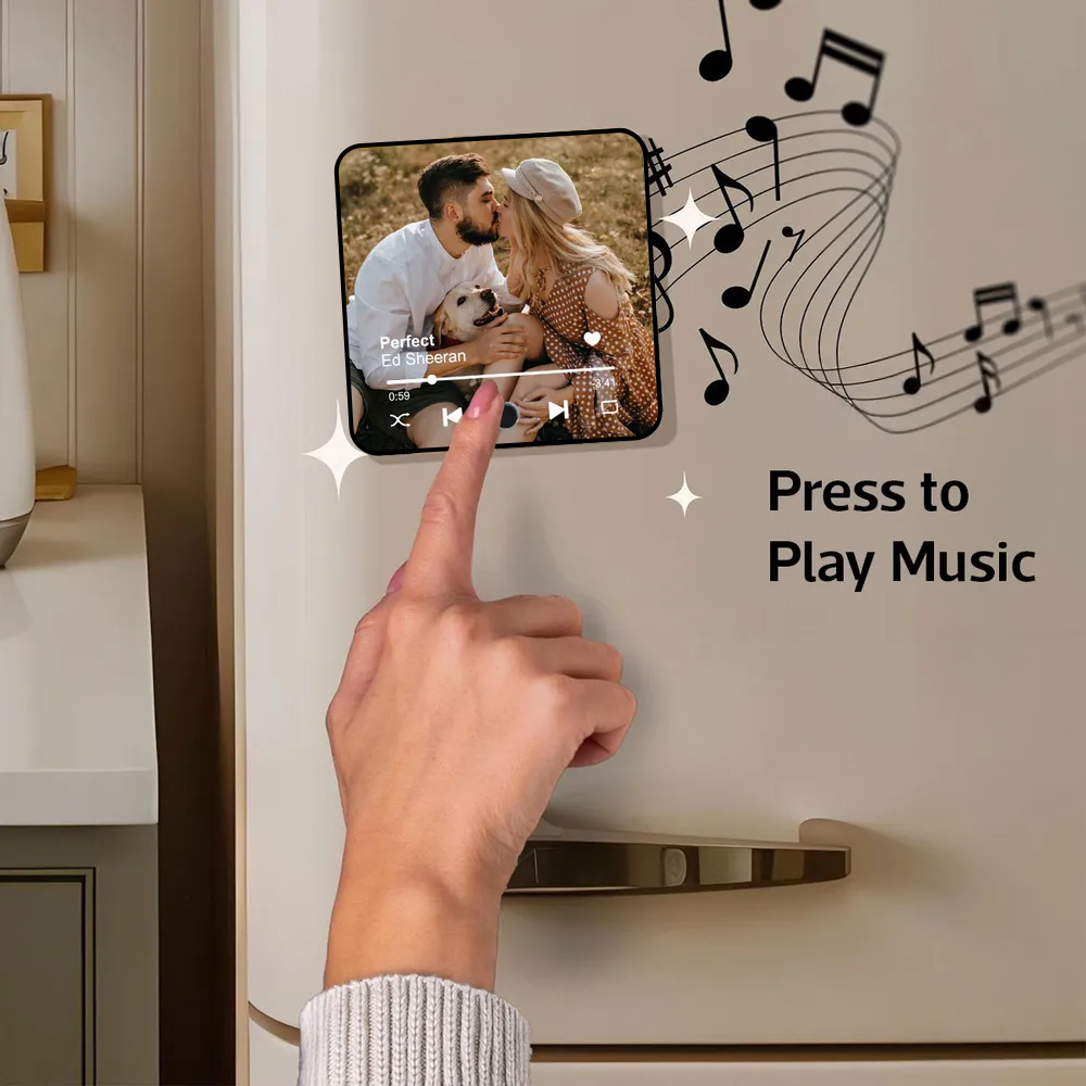 Custom Photo & Favorite Song - Couple Personalized Music Fridge Magnet - Anniversary & Valentine's Gift for Her/Him, Husband/Wife, Couples