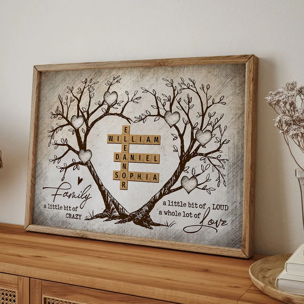 Family Heart Tree Crossword Puzzle - Personalized Horizontal Poster - Gift For Family Members, Mom and Dad