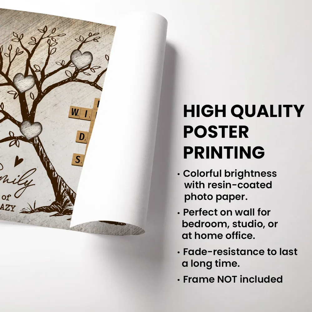 Family Heart Tree Crossword Puzzle - Personalized Horizontal Poster - Gift For Family Members, Mom and Dad