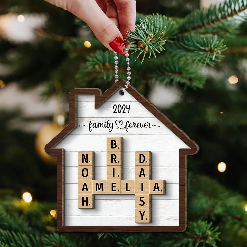 Family Crossword Puzzle Art - Personalized Custom 2-layered Wood Ornament - Gift For Family Members, Mom, Dad, Grandparents