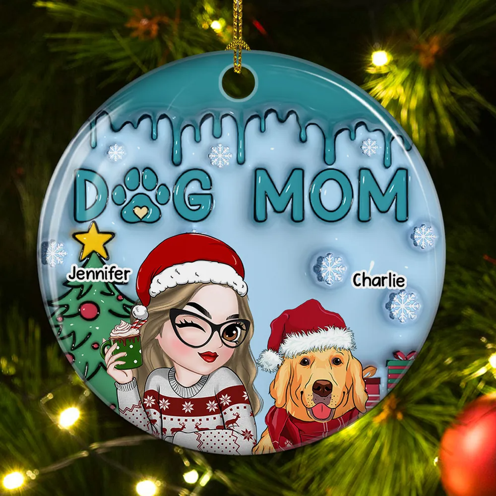 Personalized Lovely Dog Mom circle ceramic ornament, alternate view 2