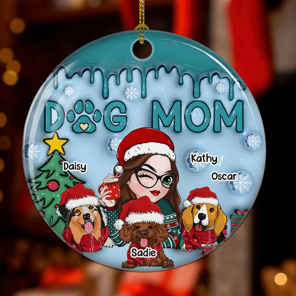 Personalized Lovely Dog Mom circle ceramic ornament, alternate view 4