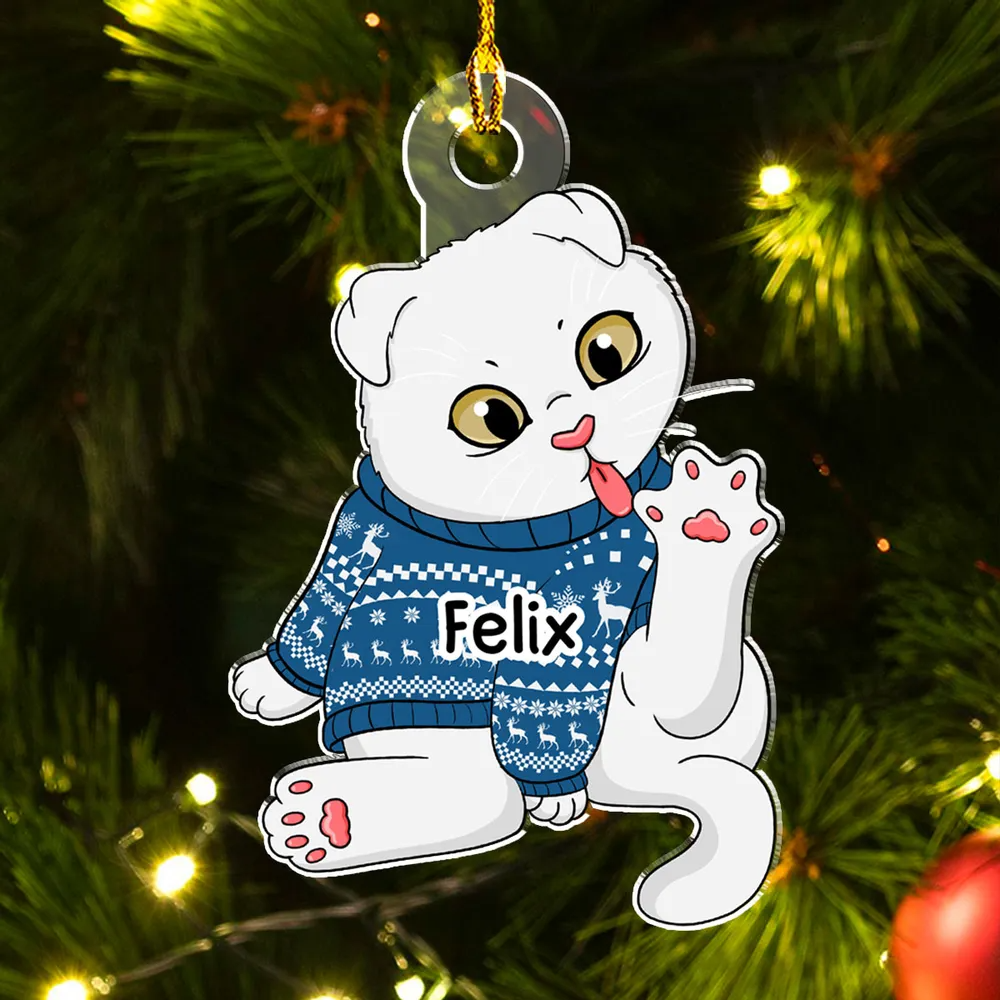 Deck The Halls With Paws And Whiskers - Personalized Custom Shaped Acrylic Ornament - Christmas Gift for Cat Lovers, Pet Lovers, Cat Mom, Cat Dad