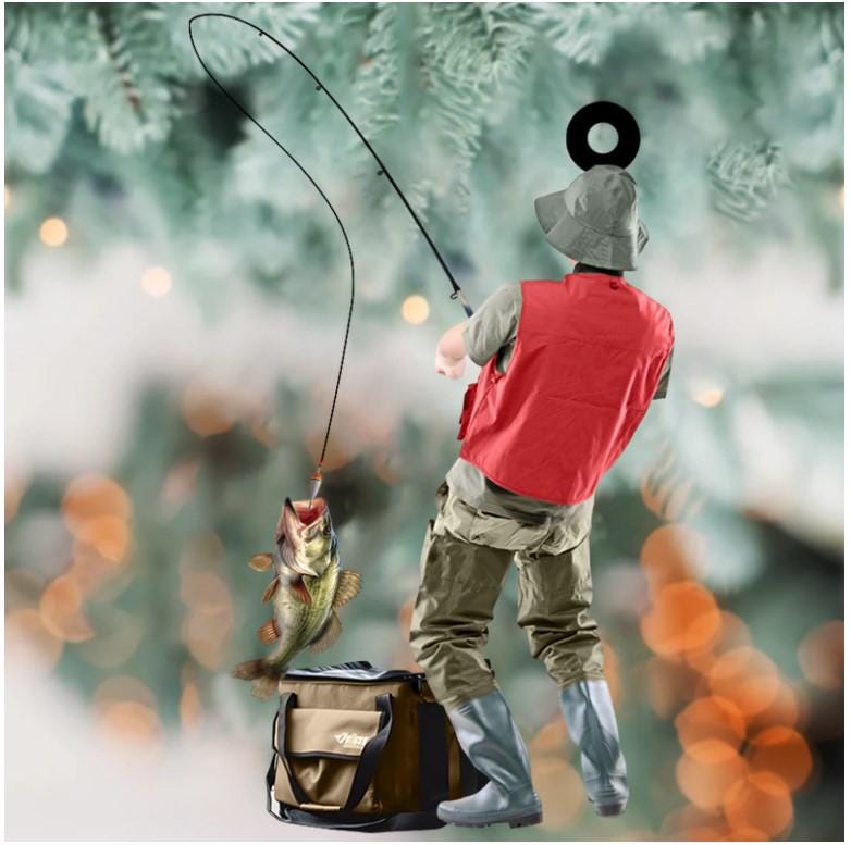 Fisherman with rod acrylic ornament with custom name, alternate view 5