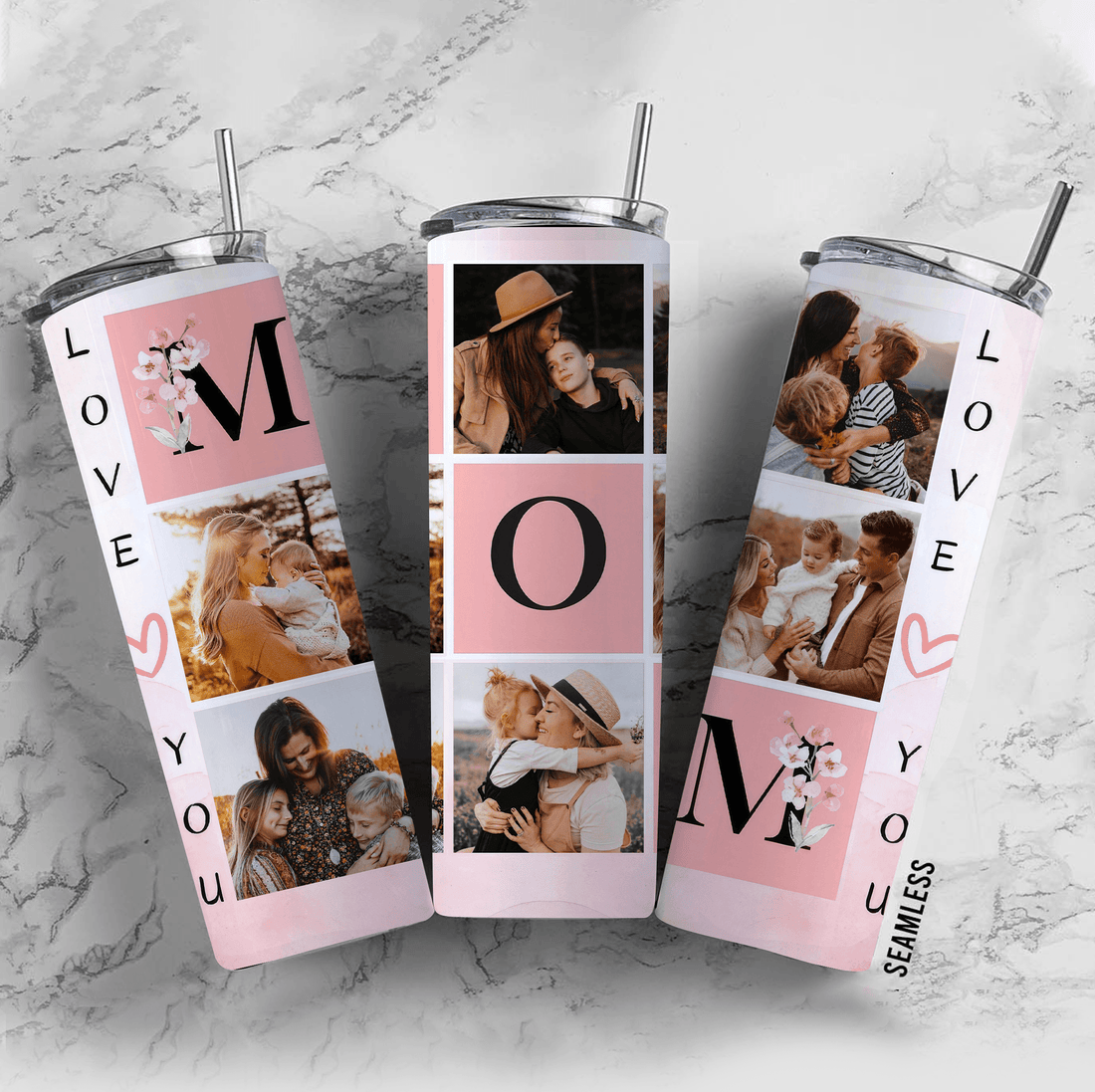 Custom Photo Mothers' Day Sakura Blossom Tumbler skinny tumbler, alternate view 4