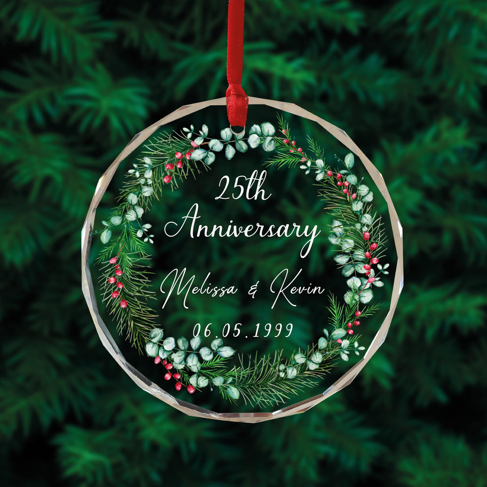 Couple Anniversary Ornament personalized circle glass ornament, main view