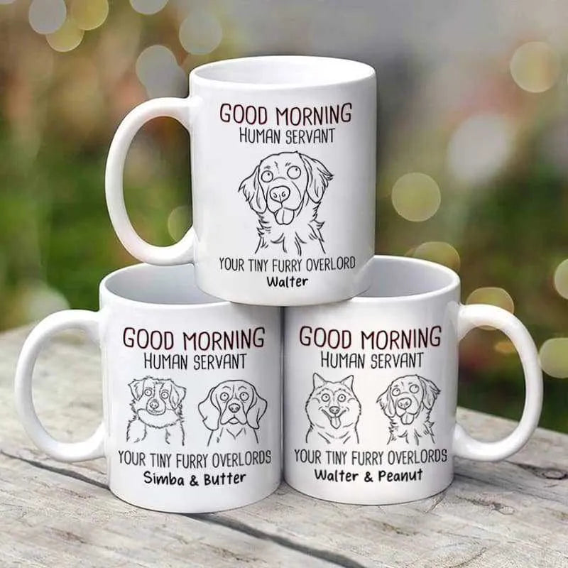 Personalized Good Morning Human Servant Funny Dog Outline mug, alternate view 3