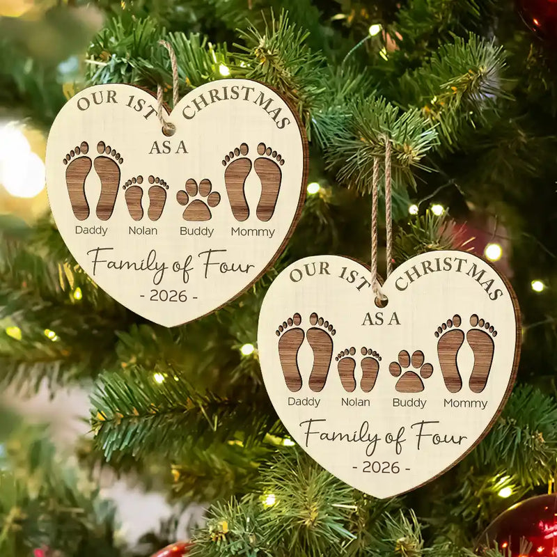 First Christmas As A Family Of Four Footprints custom shaped wood ornament, alternate view 5